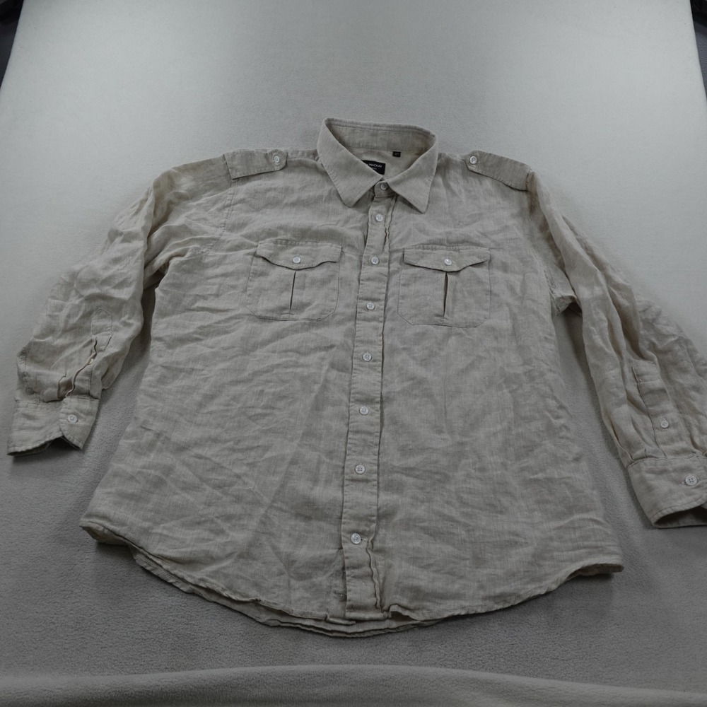 Spier & Mackay Button Up Shirt Mens 17 1/2 100% Linen Long Sleeve Contemporary
